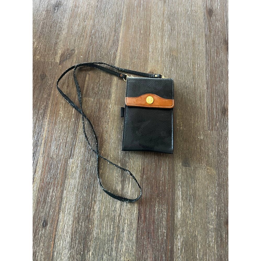 Vintage Disney Mickey Mouse Crossbody Wallet Bag Black Pebbled Organizer Purse